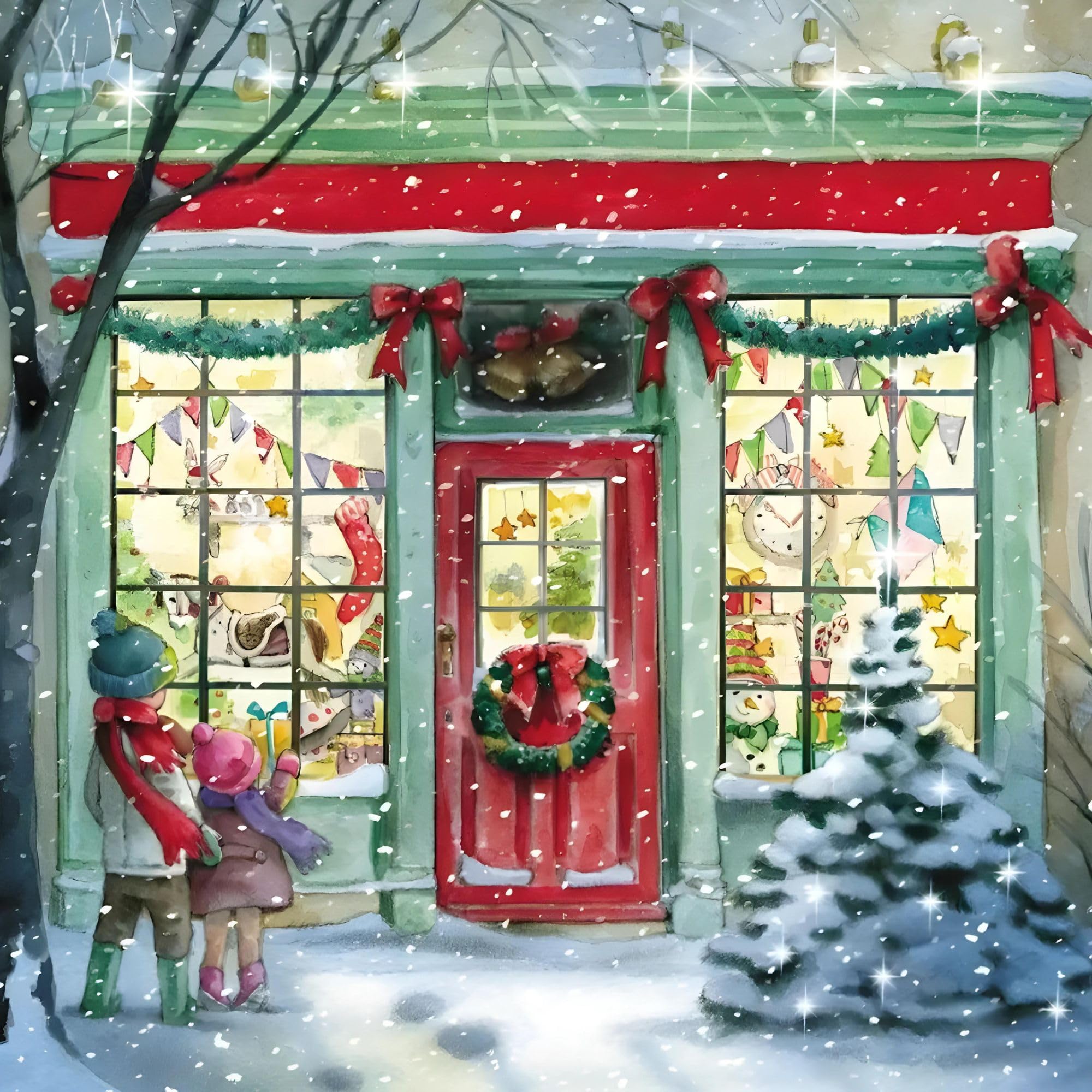 GBCC Charity Christmas Cards Pack of 10 - Charity Christmas Cards with Snowy Toy Shop Window Design - Eco-Friendly Xmas Cards Multipack with Envelopes