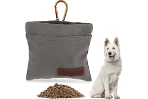 Jeffdad Canvas Dog Treat Pouch, Portable Puppy Dog Training Treat Pouch with Carabiner, Hands-Free Auto Closing Pet Snack Reward Pocket, for Pet Training Travel or Outdoor Use(Grey)