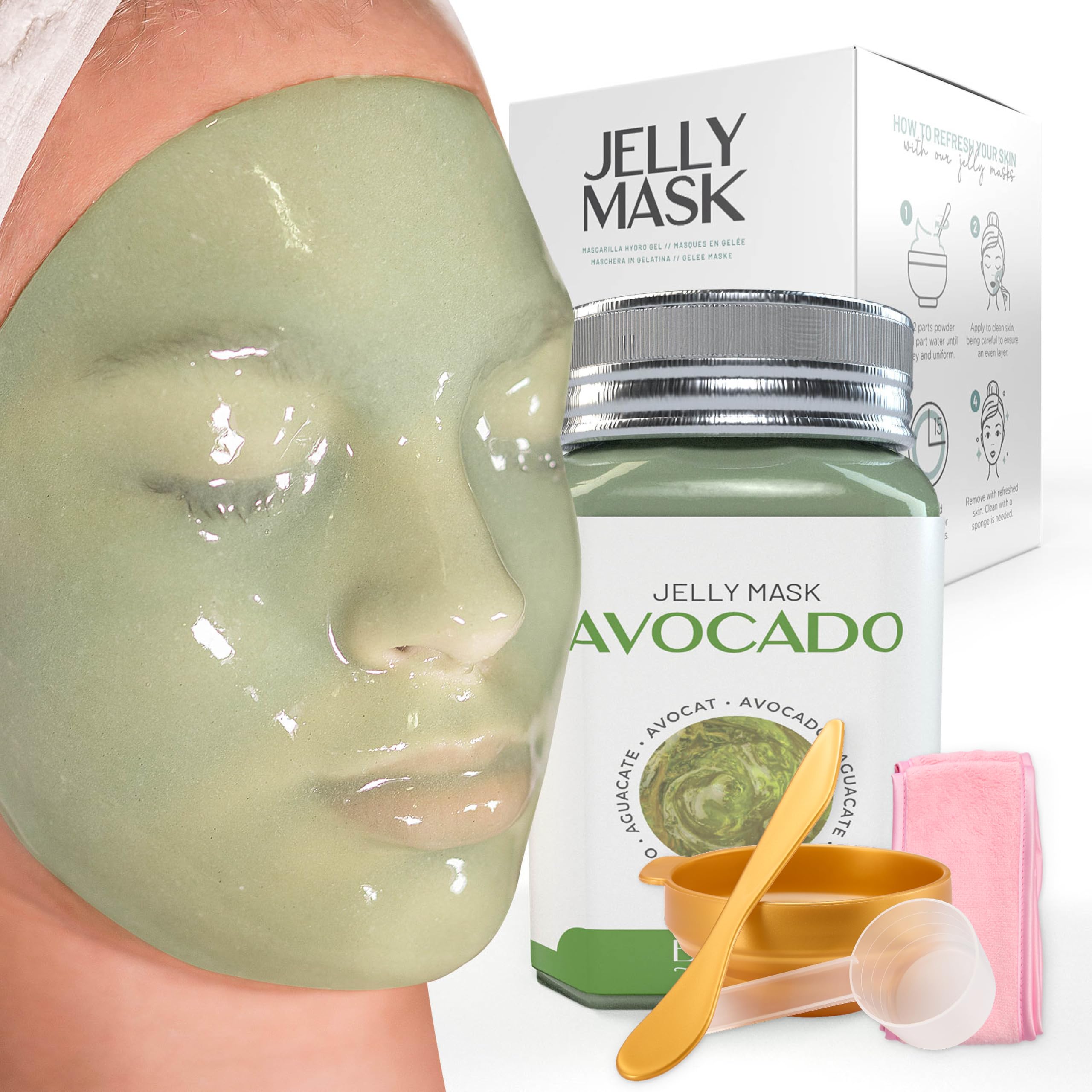 BRÜUN Jelly Mask Jar Avocado Peel-Off Face Care Rubber Mask | 23 fl oz Skin Care Moisturizing Gel Mask Jar Spa Set.