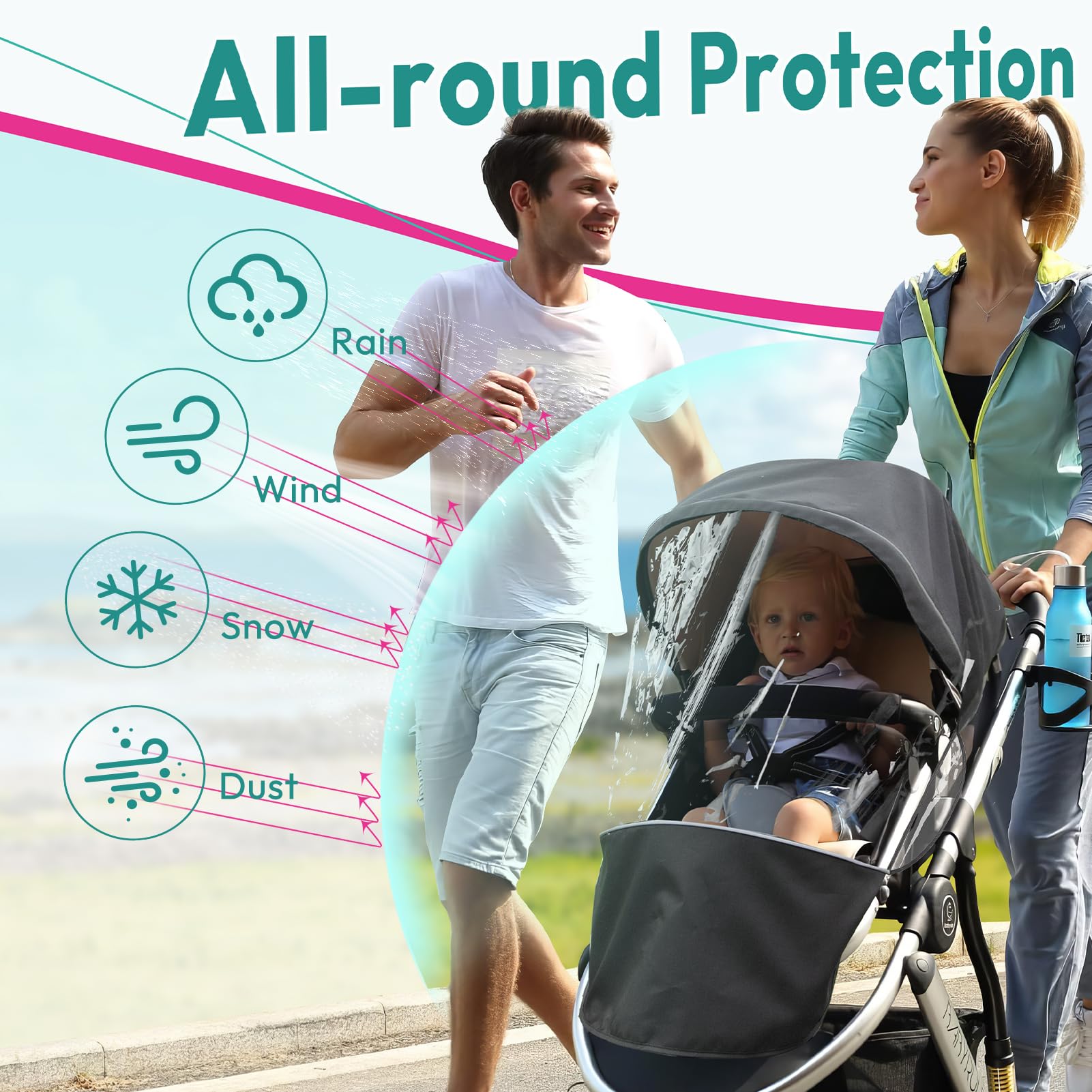 Performance Rain Shield, Rain Cover Fits for UPPAbaby Vista/Vista V2/Vista V3/Cruz/Cruz V2 Stroller, Protect from Wind/Rain/Snow/Dust, Air Vent Hole, Window with Zipper, Stroller Accessories