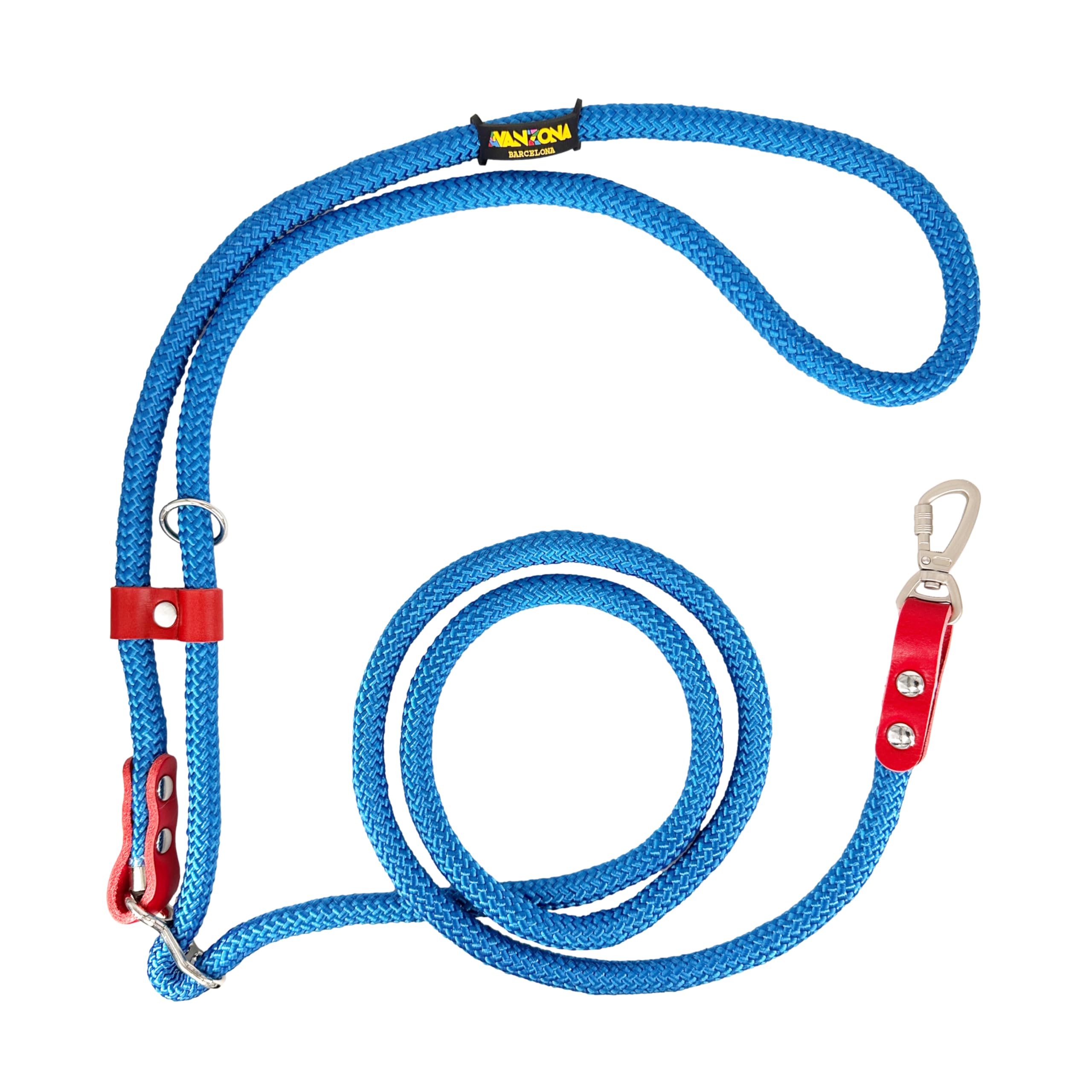 Dog Leash, Hands-Free, Adjustable, Handmade in Spain, for Small, Medium and Large Dogs. Blue & Red.