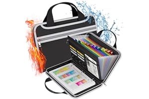 BALAPERI Fireproof 3 Ring Binder,Accordion File Organizer with Zipper,Expanding File Folder with 13 Pockets,Letter/A4 Size Paper Portable Document Organizer with Handle,Black