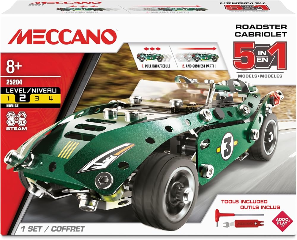 Meccano Roadster 5-in-1 Building Kit for Kids 8+ STEM Construction Toy