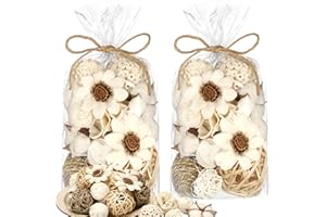 Riceshoot 2 Pack Decorative Balls Potpourri Bowl Filler Decor Natural Vase Bowl Filler Assorted Spherical Rattan Twigs Wicker Balls Cotton for Home Centerpiece(White)