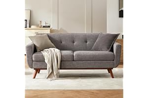 Tbfit Loveseat Sofa, 65" W Mid Century Modern Love Seat Small Loveseat for Bedroom, Button Tufted Upholstered Small Couch Sofa for Living Room, Grey