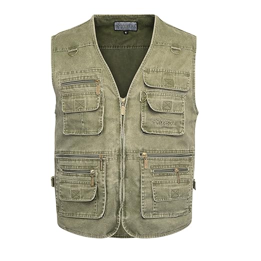 Belloo Herren Outdoor Sport Weste Baumwolle Safari Weste mit Vielen Taschen für Jagd Angeln Camping