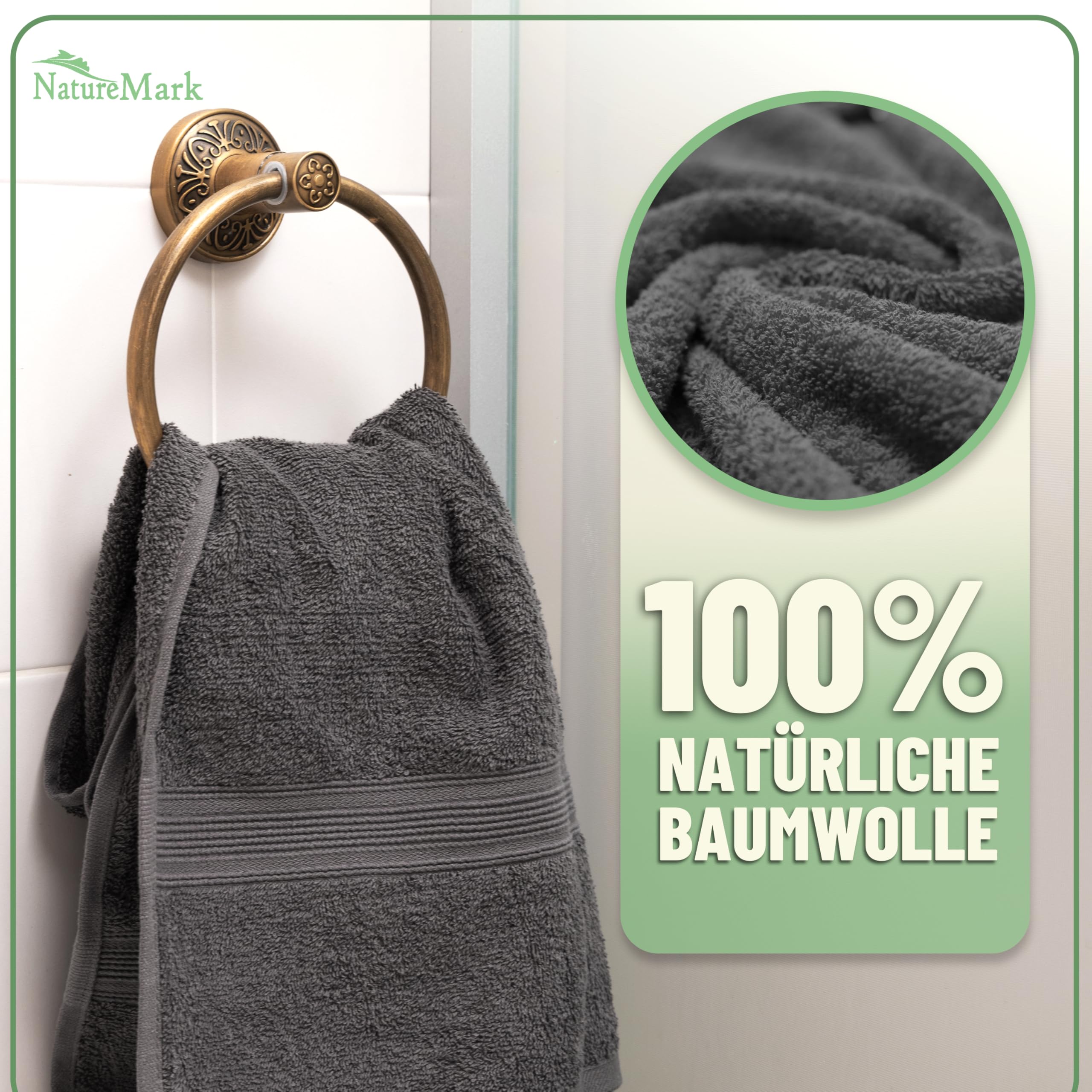 Green Mark Handtuch-Set mit 10 Teilen – 100% Baumwolle – 4 Handtücher 50 × 100 cm, 2 große Duschtücher 70 × 140 cm, 2 Gästetücher 30 × 50 cm und 2 Waschhandschuhe – Anthrazitgrau 3