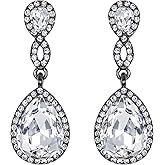 EVER FAITH Women's Rhinestone Crystal Elegant Wedding 8-Shaped Teardrop Pierced Dangle Earrings Clear