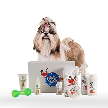 Captain Zack - The Shihtzu Groom Box Ultimate 8 in 1 , Head to Paw Groom-Kit for Your Dog (Shampoo + Conditioner + Dry Shampoo + Paw Butter + Toy) Paraben Free, No Artificial Fragrance & Cruelty-Free