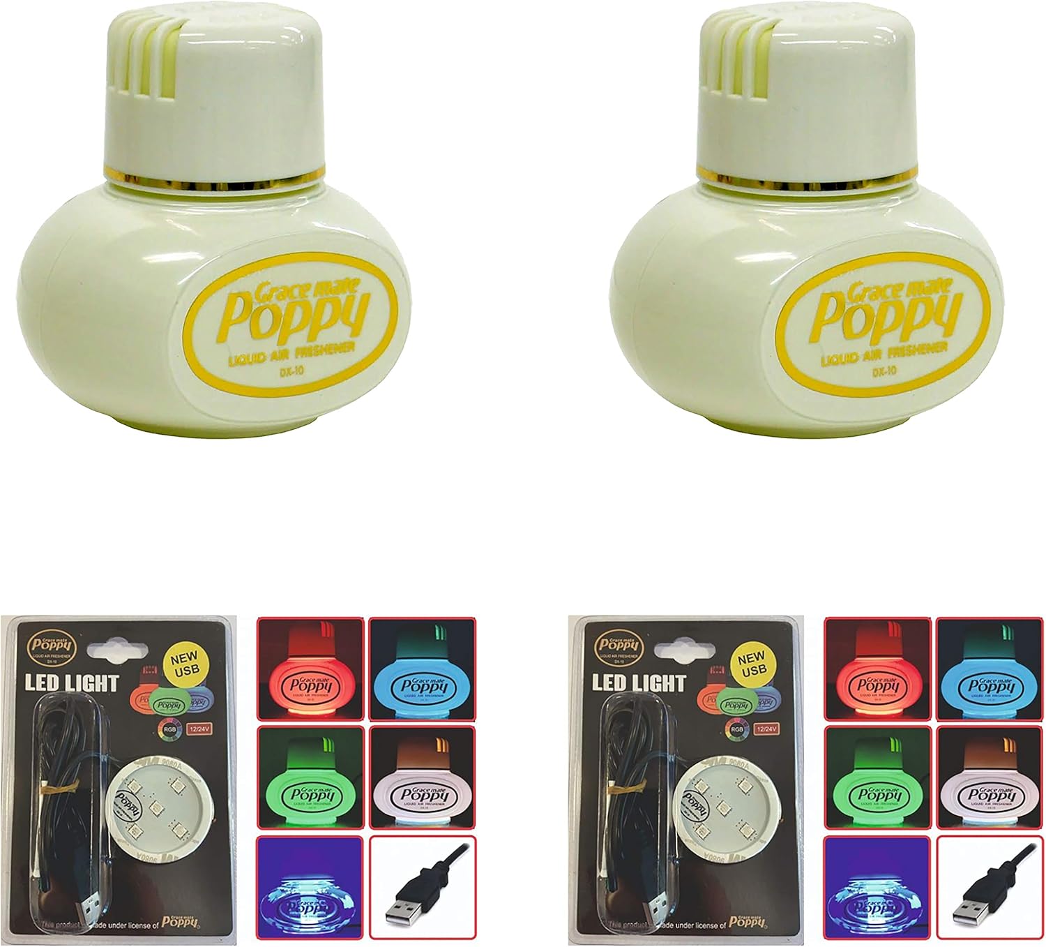 2 x Jasmin Gracemate Poppy Air Fresheners and 2 x RGB USB with