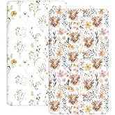 Pack N Play Sheets 2 Pack, 27"x39" Fitted Mini Crib Sheets Baby Boys Girls | Fit for Pack N Play and Mini Crib Mattresses, Stretch Jersey Knit, Snug Fitted Edge, Machine Washable (Cottage Cow)