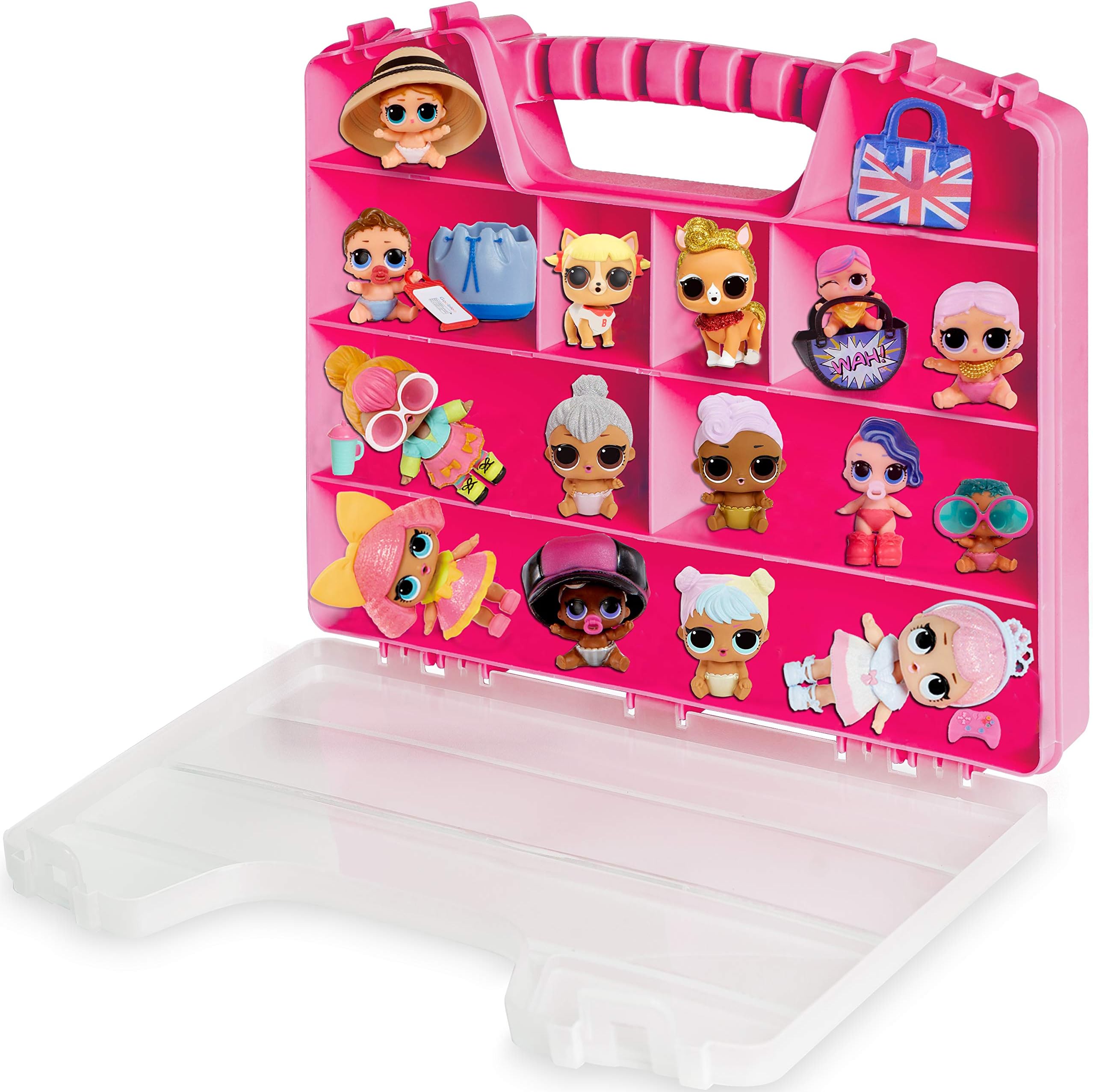 ASH BRAND Durable Figures Carrying CASE Storage Organizer | Fits Up to 50 Mini Toys Miniature Characters Or Tiny Bags & Baskets| Pink Toys Box with Compartments & Handle … (Secret Eyes)