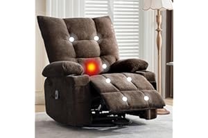 TackView Swivel Rocker Recliner Chair with Massage and Heat, Oversized Ergonomic Lounge Chair with Side Pocket and Cup Holder