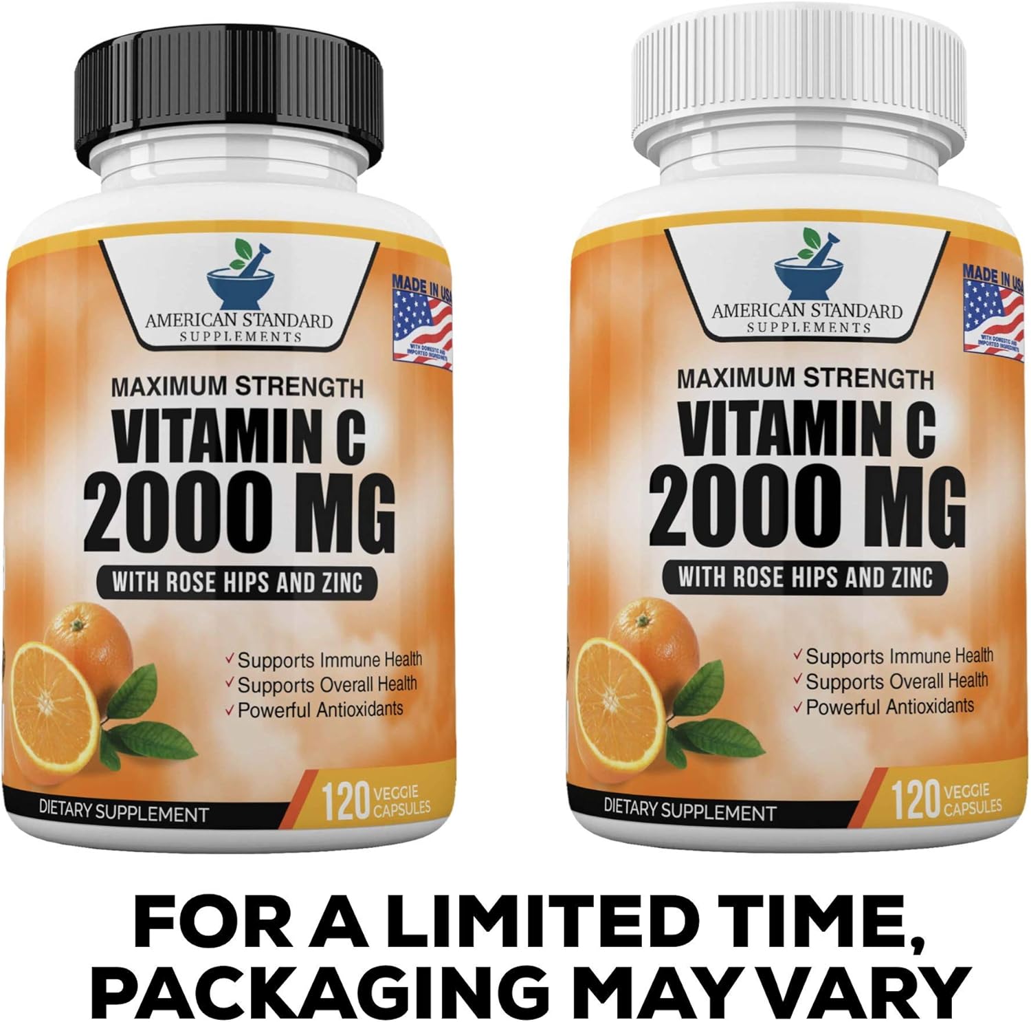 Vitamin C 2000mg with Zinc 40mg Per Serving and Rose Hips Extract, Immune Support for Adults Kids, Immune Booster, Vegan Non GMO, No Filler, No Stearate, 120 Vegan Capsules, 60 Day Supply: Health & Personal Care
