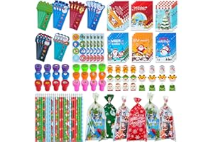Budbof 168 Pcs Christmas Party Favors for Kids Bulk, 24-Pack School Stationery Set with Notebook Pencils Erasers Rulers Treat Bags for Classroom Gift Exchange Students Prizes Reward