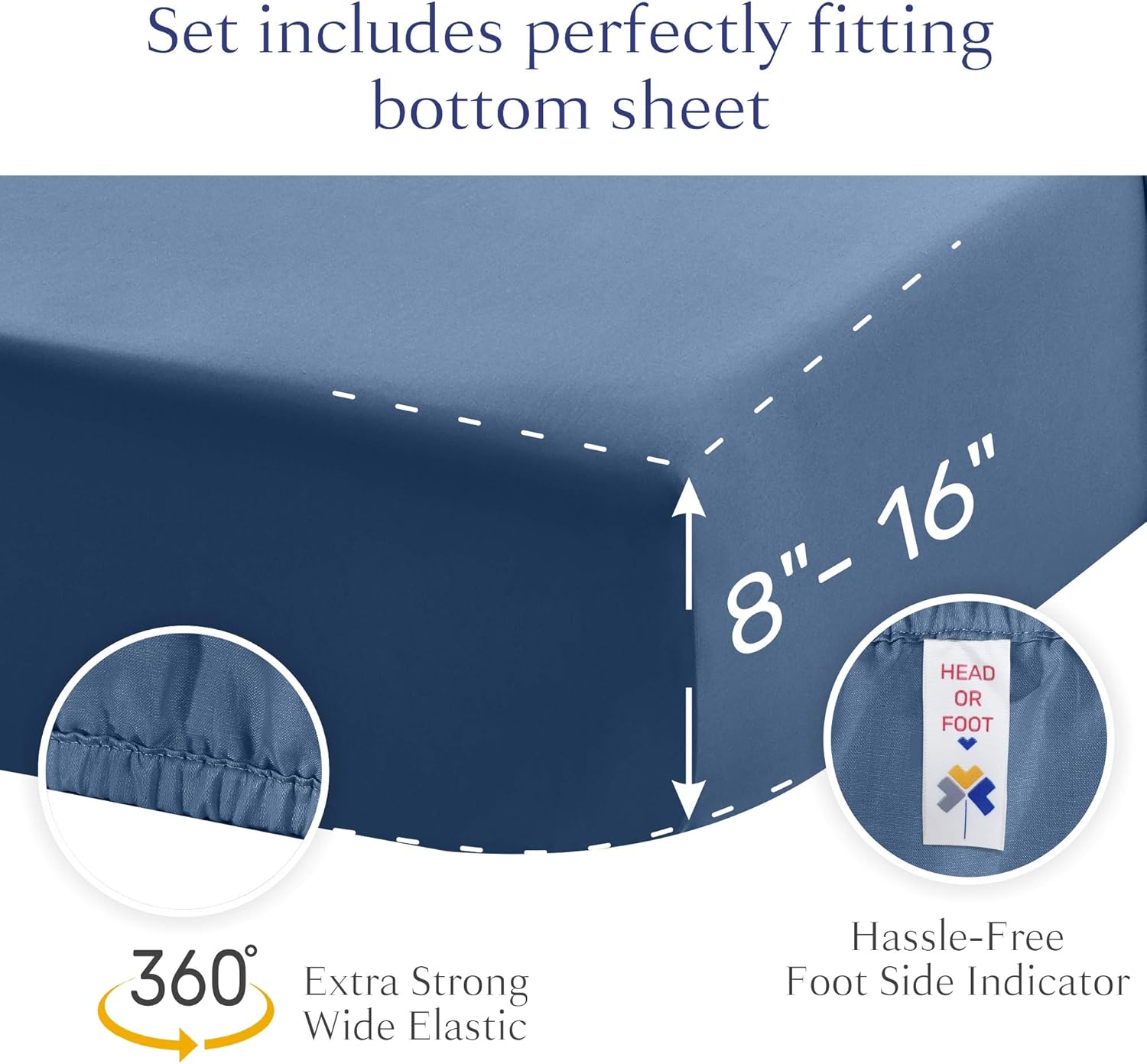 California Design Den 100% Cotton Sateen Queen Size Sheets - 500 Thread Count 4 Piece Sheet Set, Moonlight Blue Fade Resistant Bedding, Deep Pocket Fits Mattress 16 Inches: Home & Kitchen
