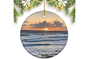 UMSUFA California San Diego Pacific Beach Sunset USA America Christmas Ornaments for Tree Ceramic Pendant Double Sided Ornament Decor Xmas Gifts Porcelain Travel Souvenirs
