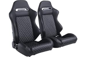CIWUCSEAT 2 Pieces Universal Racing Seats with Dual Lock Sliders, PVC Leather, Steel Frame, Racing Bucket Seats, Not Including Seat Bracket