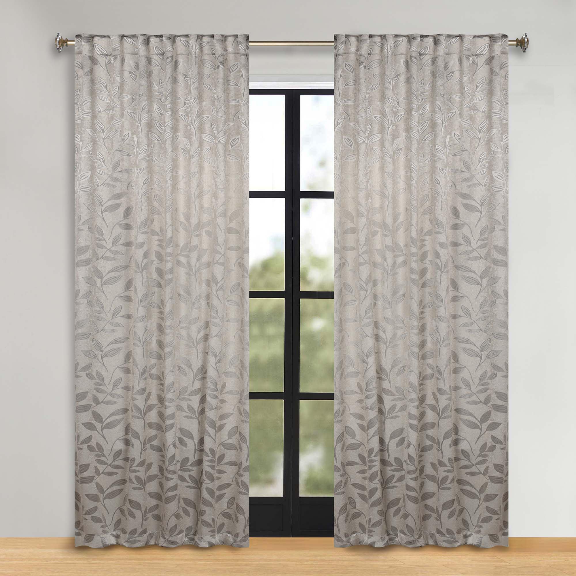 Superior Blackout Curtains, Room Darkening, Bedroom, Drapes, Kitchen, Living Room Window Accents, Sun Blocking, Thermal, 2 Pack, Leaves Blackout Back Tab Curtains, Set of 2, 52″ x 96″, Ivory