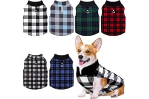 Pedgot 6 Pieces Dog Clothes Warm Dog Fleece Vest with Leash Ring Dog Sweatshirt Winter Pet Clothes Plaid Dog Pullover for Puppy Small Dogs Cat, Medium