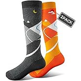 FanNicoo 2 Pack Kids Ski Socks OTC Warm Soft Non-Slip Cuff Winter Skiing Outdoor for Girls Boys(Gray+Orange), X-Small