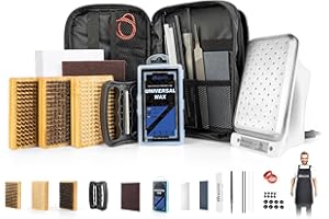 OutdoorMaster Ski Snowboard Tuning and Waxing Kit with Waxing Iron,Universal Wax,Edge Tuner,Brush,Wax Scraper,Ptex,Fixer Screw,Rubber Band