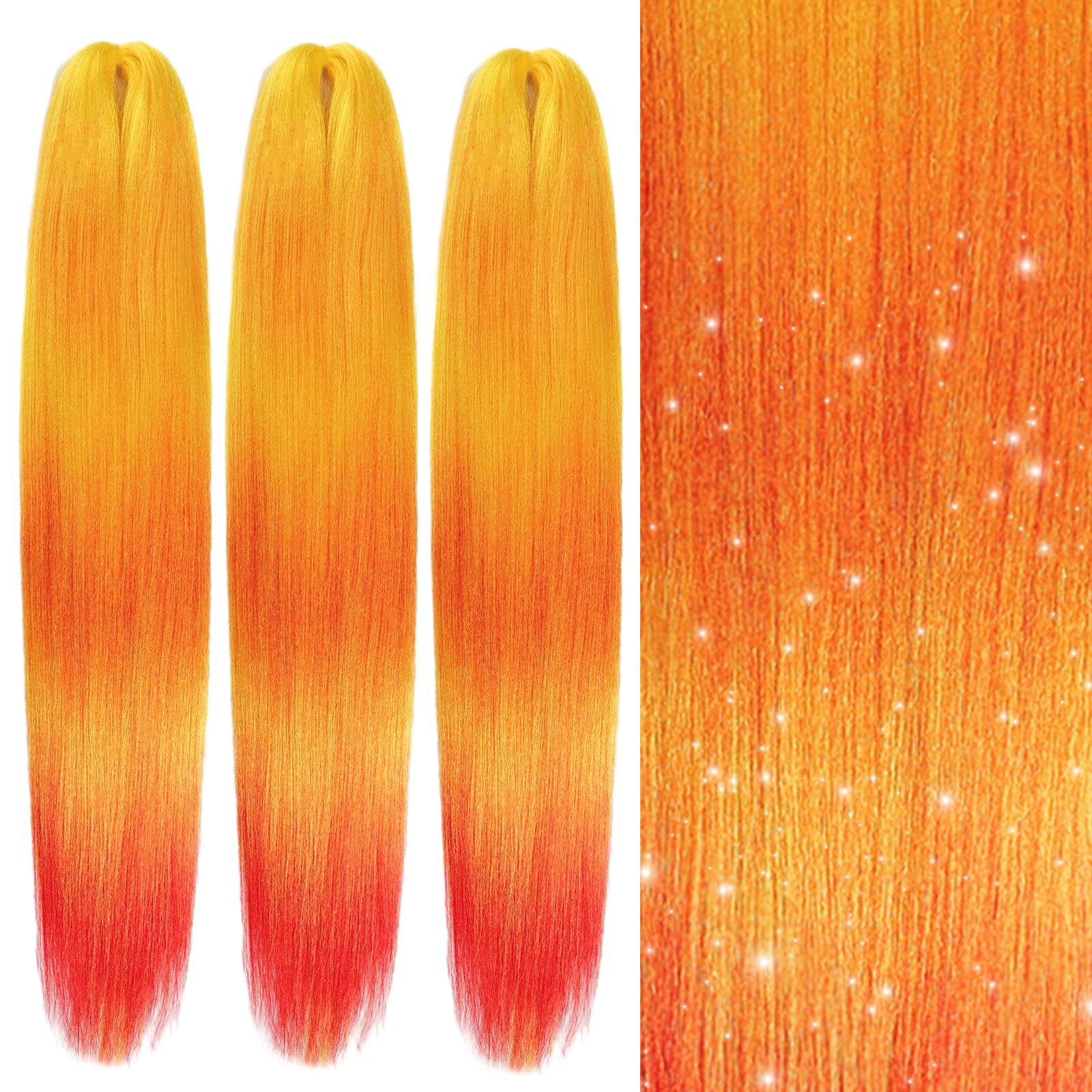 EMMOR Pre Stretched Braiding Hair 3 Packs Braid Crochet Hair 24 Inch Hot Water Setting Professional Soft Yaki Texture(Ombre Orange) — image 1