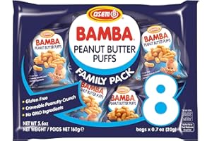 Osem Bamba Peanut Snacks for the Family - All Natural Peanut Puffs (Pack of 8) 0.7oz bags - Only 4 Ingredients - Peanut Butter Puffs made with 50% peanuts.