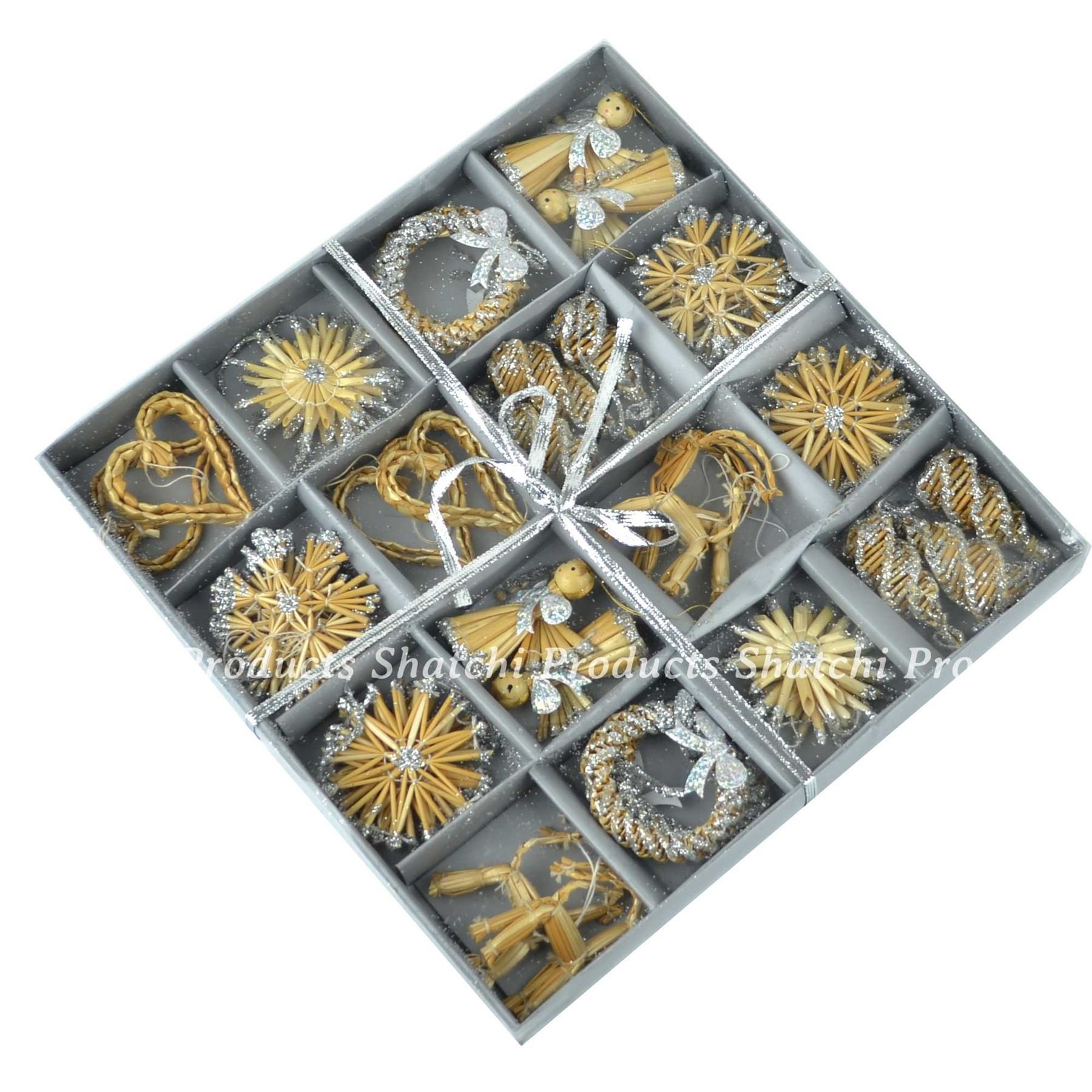 36pcs Hand Crafted Christmas Tree Hanging Ornament Decorations Wheat Straw Xmas Home Decor