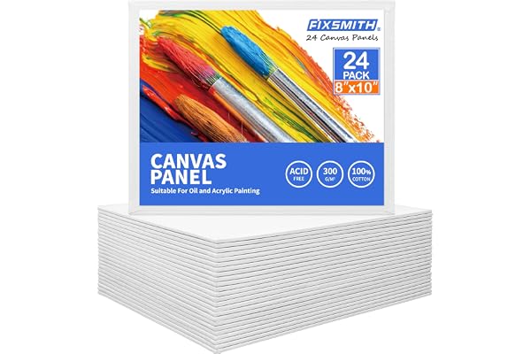 FIXSMITH Painting Canvas Panels- 24 Pack Canvas Board,8x10 Inch Primed Canvases,Classroom Pack,100% Cotton Canvas Panel,Acid