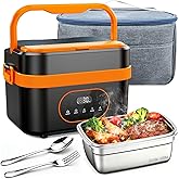 JEEJIA Cordless Heated Lunch Box, 6-Cup Capacity 1.5L 360° Rapid Heating, Battery-Powered Portable Electric Lunch Box with Smart Timer, Rechargeable for Work, Travel, Car, Home & Outdoors