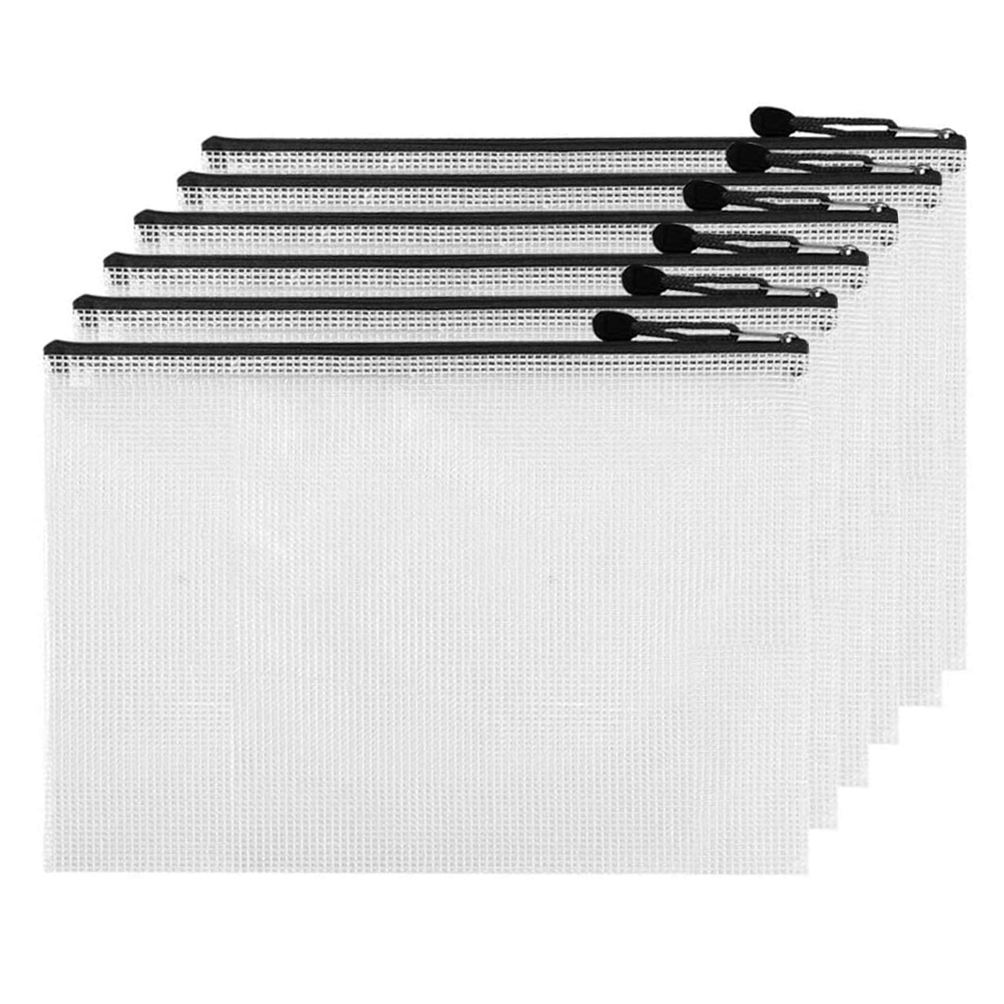 Mesh Zipper Pouches - Zipper File Bags/Waterproof Document Bags/Plastic Wallets/File Folders for School Driving Test/Office Receipts/Household Bills/Travel Storage (Black, A5(6PCS))