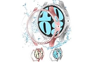 ALMNVO [2+2 Pack Bling Case for Samsung Galaxy Watch 6 Screen Protector 40mm, Tempered Glass Glitter Diamond Bumper Face Cover for Galaxy Watch 6/5/4 Accessories 40mm Galaxy Watch Case for Women
