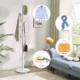 IBUYKE Coat Rack Free Standing 8 Hooks Wood Hall Tree White WD-114 view 2
