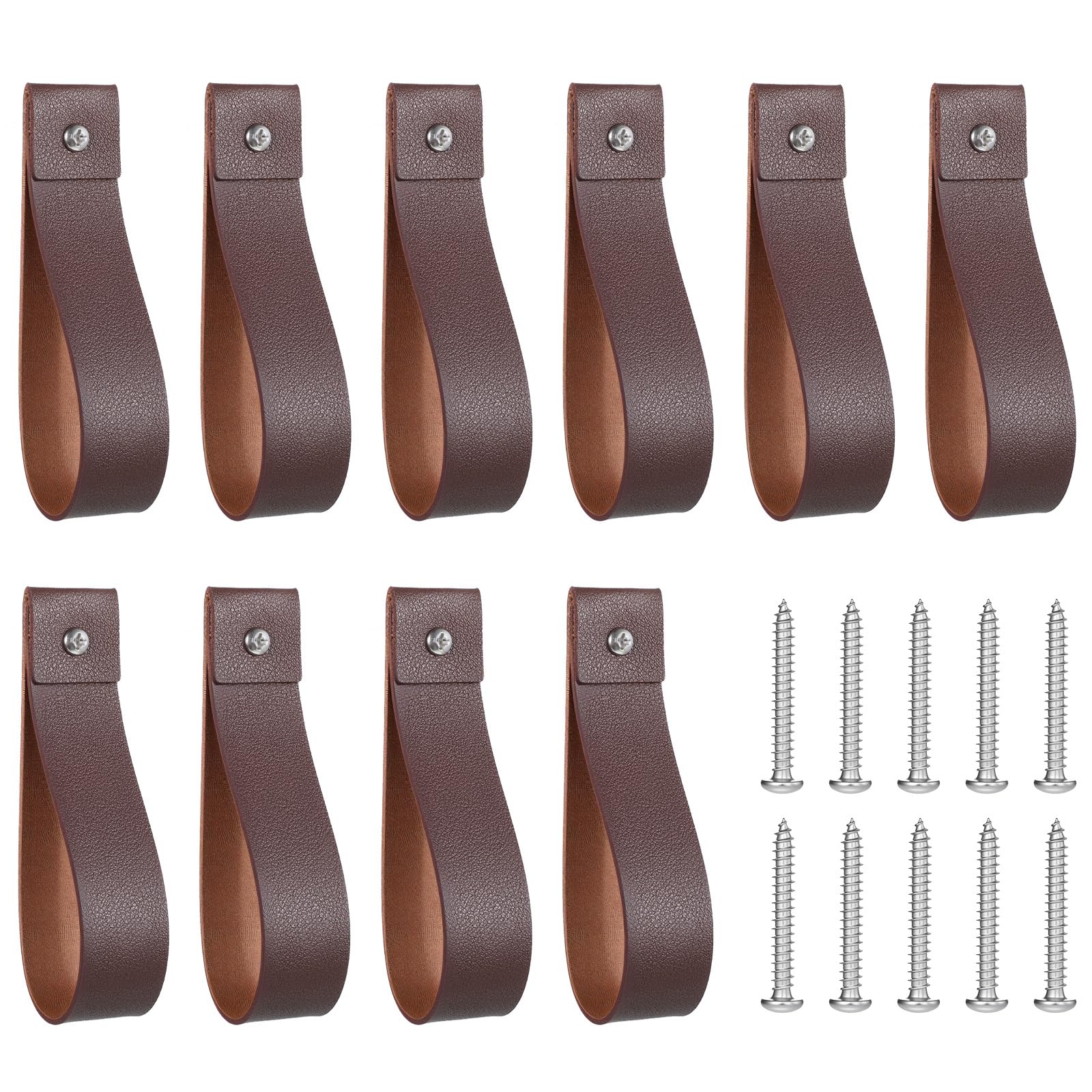 View 1 of 10 Pcs Wall Hooks Leather Wall Hanging Straps PU Leather Straps for Hanging Hooks 1 x 4.7 Inches Curtain Rod Holder with Screws Boho Style Decor for Towel, Bathroom, Kitchen, Bedroom (Brown)