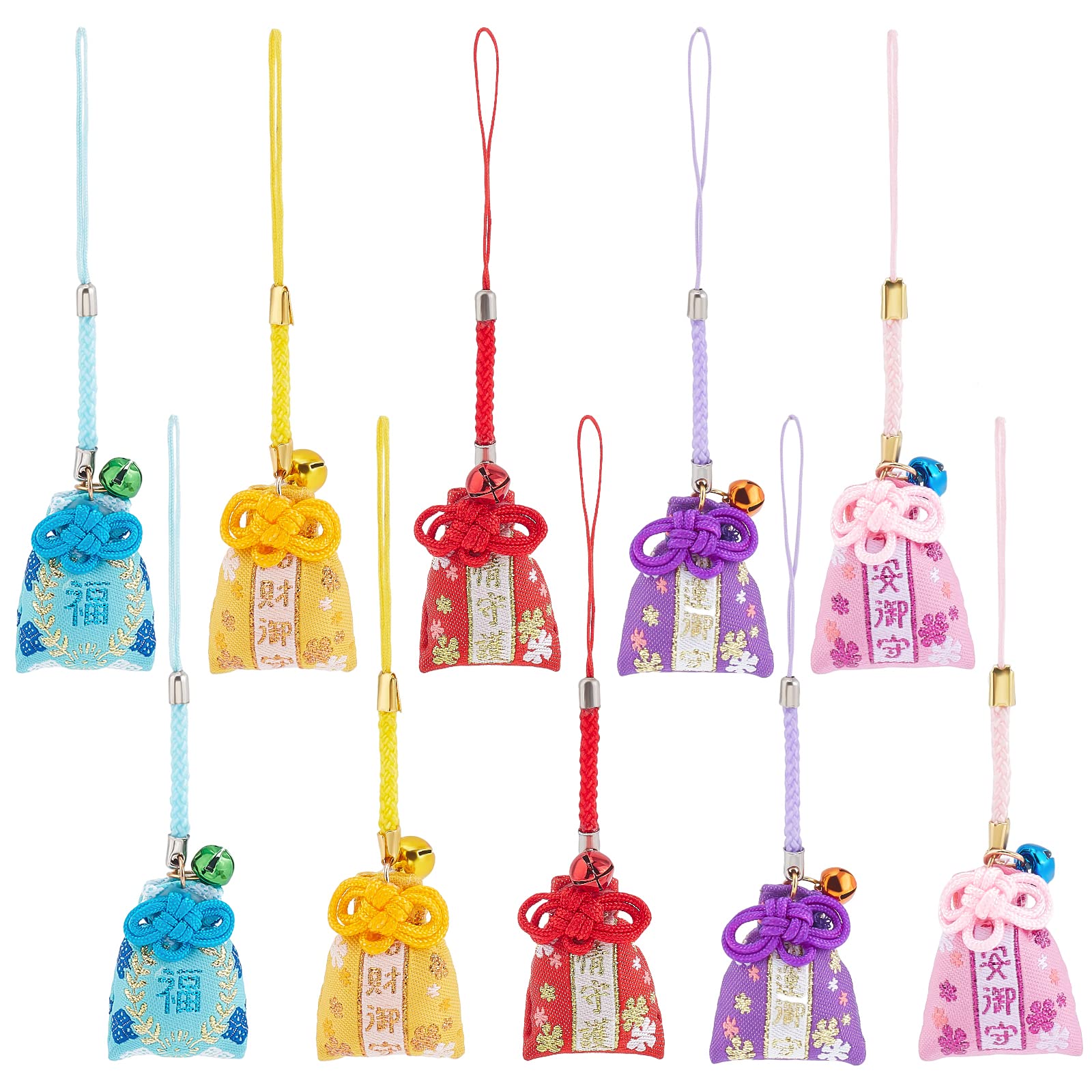 WEBEEDY 10 Pcs Japanese Omamori Charms Luck Charms Hanging Sachet Shrine Lucky Amulet for Safety Love Fortune(Assorted Color) — image 1