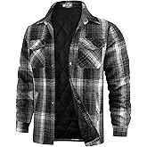 COOFANDY Men's Flannel Shirt Jackets Quilted Lined Plaid Jacket Long Sleeve Button Down Thick Winter Outwear Shackets