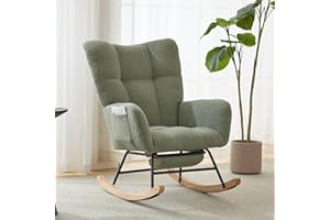 ETCZOYE Nursery Rocking Chair Teddy Upholstered Glider Rocker with Footrest Accent Chair with High Backrest Armchair Comfy Side Pocket Chair for Living Room, Bedroom, Offices (Large Green)