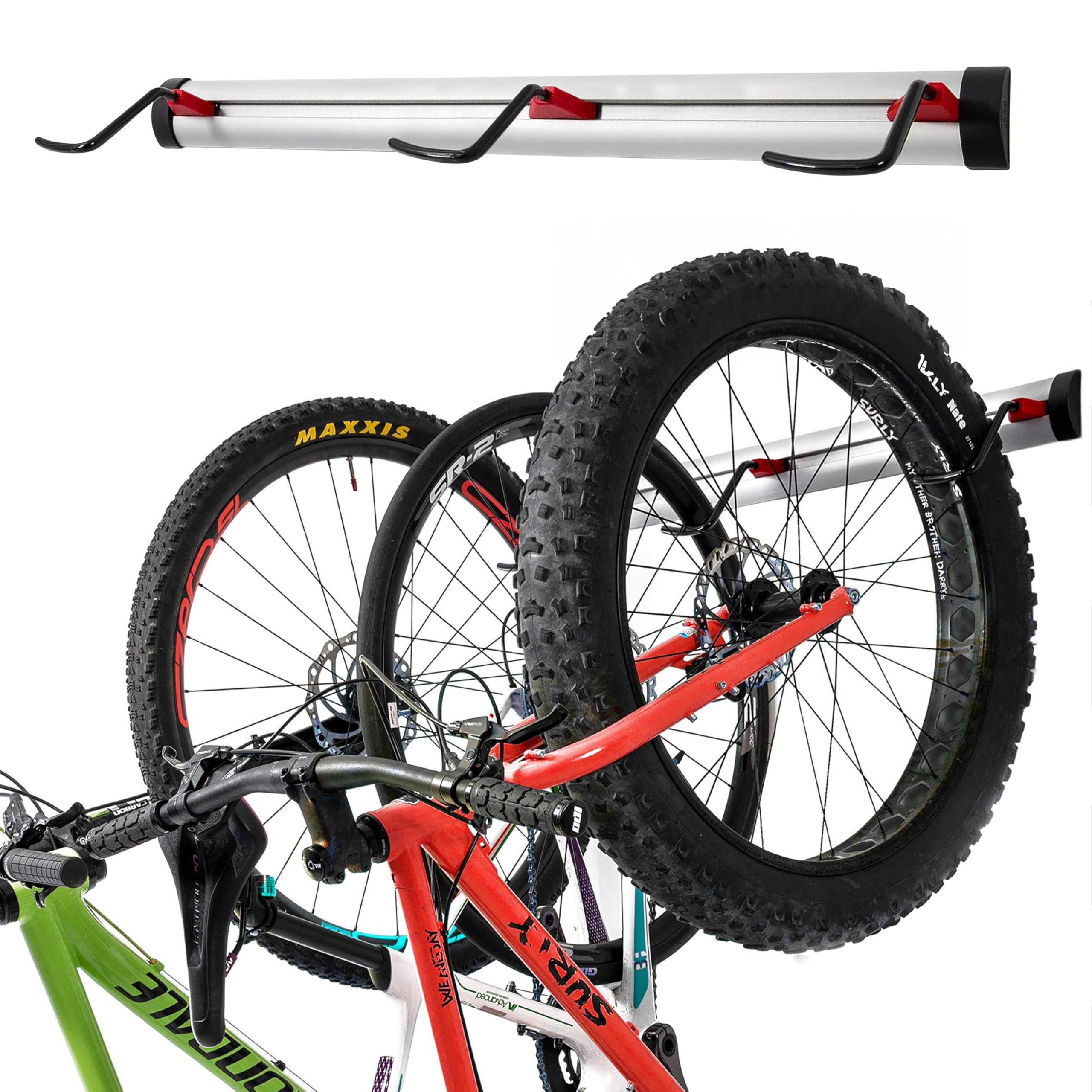 PRO BIKE TOOL Wall Rack for 3 Bikes - Adjustable Indoor Bicycle Storage Mount for Garage or Home - Vertical Cycling Hanger - Secure Hook - Holder for Road or Mountain Bicycles (3 Bike Wall Rack) — image 1