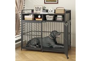 Saudism Large Furniture Dog Crate, Dog Kennel Indoor, Wood Dog Cage Table with Drawers Storage, Heavy Duty Dog Crate, Jaula para Perros, Sturdy Metal, 40.5" L×23.6" W×35.4" H, Black