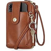 Mundi Jacqui RFID Crossbody Wallet for Women, Vegan Leather Small Travel Handbag with Phone Holder, Compact Organizer with Card Slots and Removable Strap, Vacation Purse in Brown Sugar