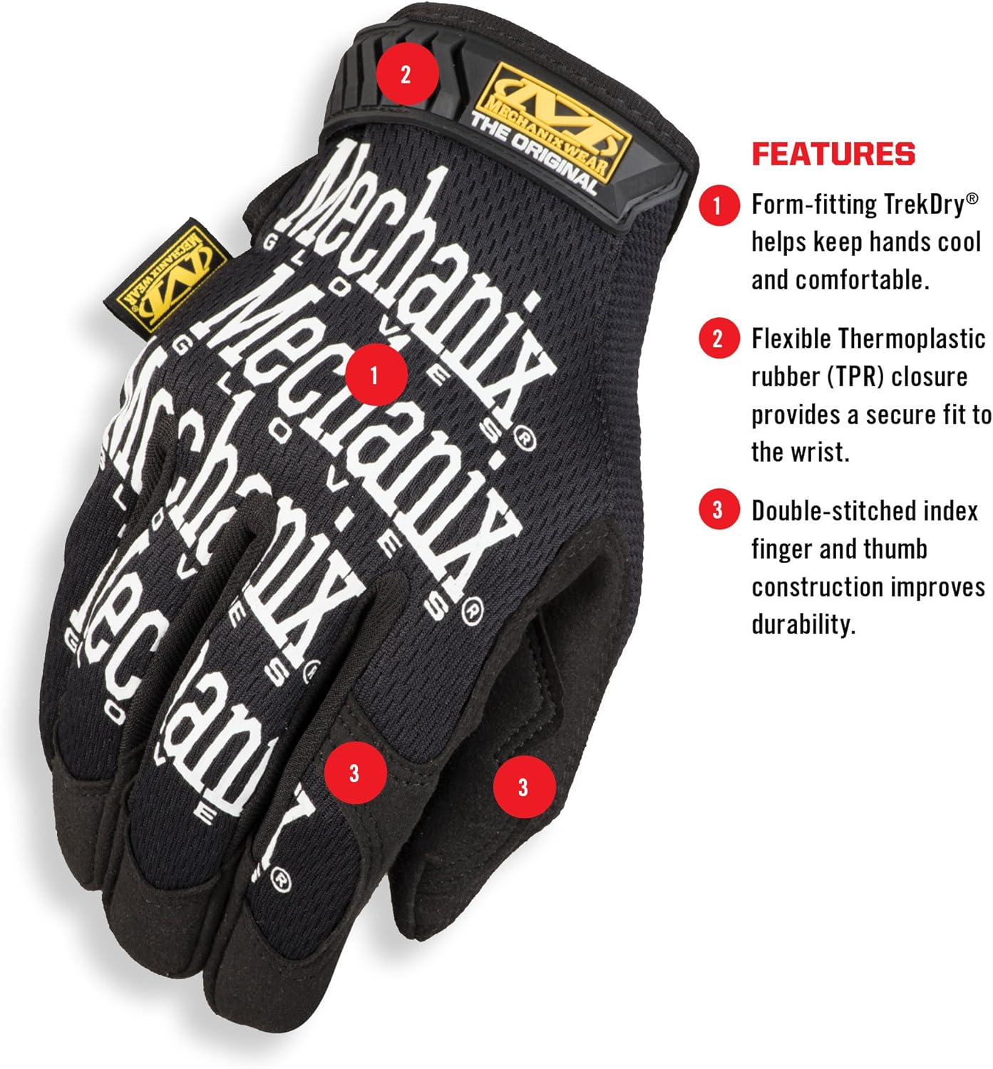 Mechanix Wear - Original Work Gloves (Large, Black) - Mechanix Gloves - 
