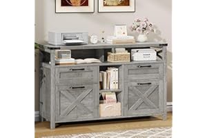 Halitaa Filing Organization Storage Cabinets 4 Drawer with Adjustable Shelf, Lateral Filing Cabinet with Open Storage Shelf for Home Office, Farmhouse File Cabinets for Hanging Files Letter/A4.Gray