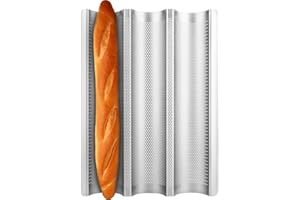 Fulimax Baguette Pan, French Bread Pans For Baking Pan, Nonstick 3 Slots Perforated Italian Loaf Pan Mold Long French Bread Pan, Silver