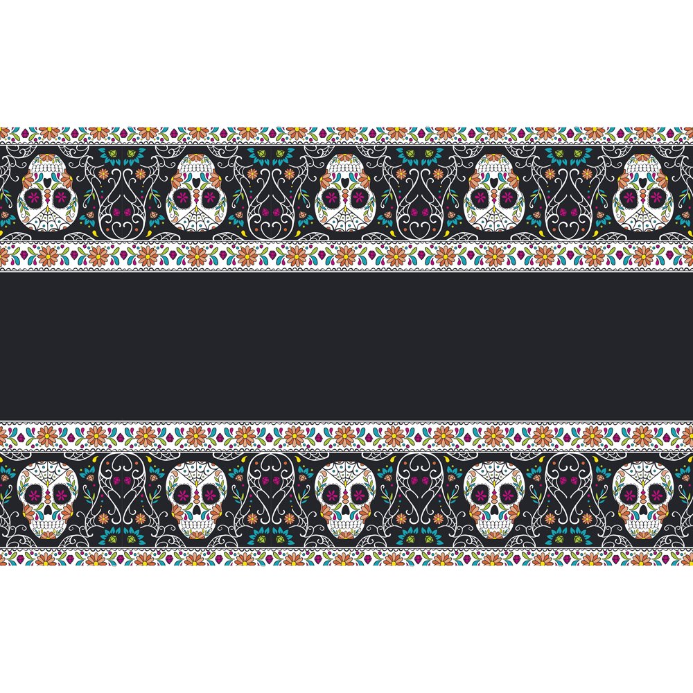 Unique Party 77063 - Plastic Skull Day of the Dead Halloween Tablecloth, 7ft x 4.5ft