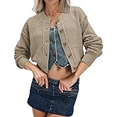 AGSEEM Cropped Cardigan for Women, Button Down Sweaters Long Sleeve Crew Neck Solid Color Tops Knit Comfy Holiday Trendy Tops
