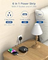 Addtam 3M Extension Lead Power Strip 2 AC Outlets 4 USB Ports Braided Cord view 2