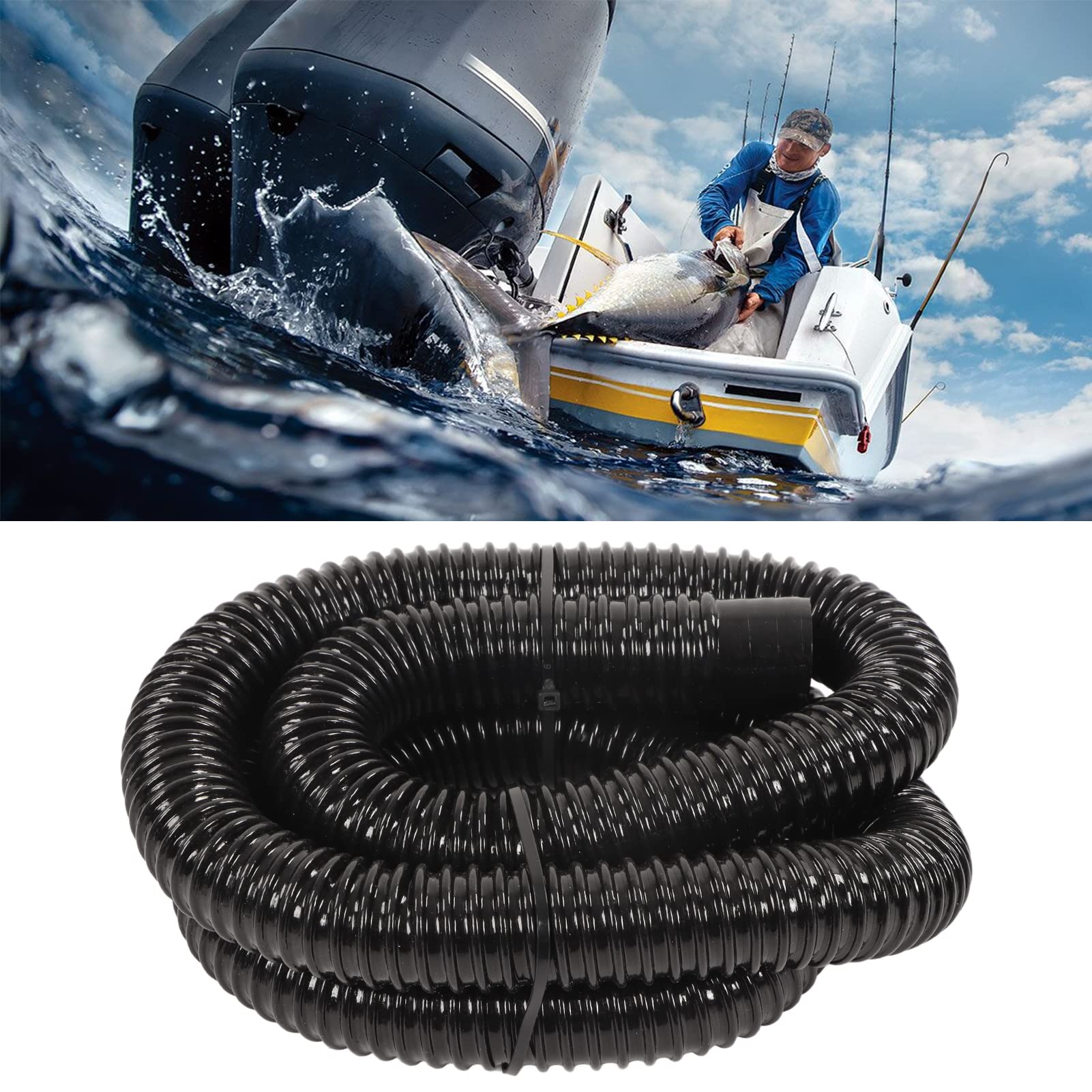 Marine Bilge Pump Hose Kit, Bilge Pump Hose Plumbing Kit, Thru Hull Fitting, 6.6ft PVC Hose, 2pcs Clamp, for Removing Water, Functional Boat Accessories