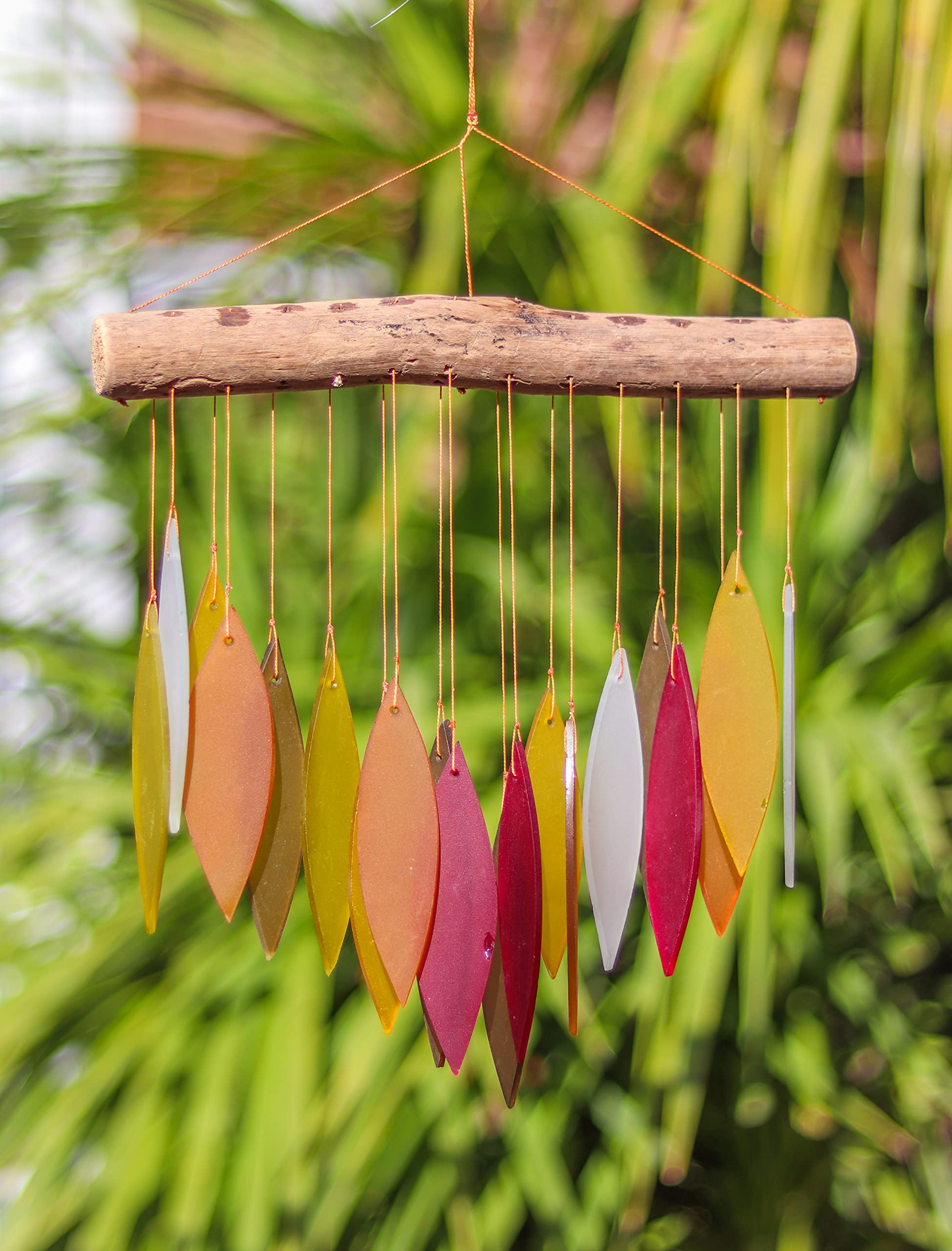 My Family House Glass Wind Chime - Falling Leaves in Sunset - 100% Fair Trade - Handmade from Recycled Materials