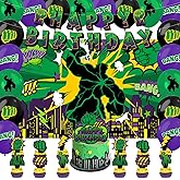 42pcs Green Hero Birthday Party Decorations Includes Cake Toppers,Cupcake Toppers, Banner, Backdrop, Balloons - Green Hero Theme Party Supplies Set for Baby Shower